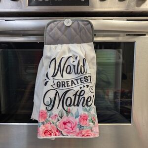 World's Greatest Mother Kitchen Towel - Pink Floral Design